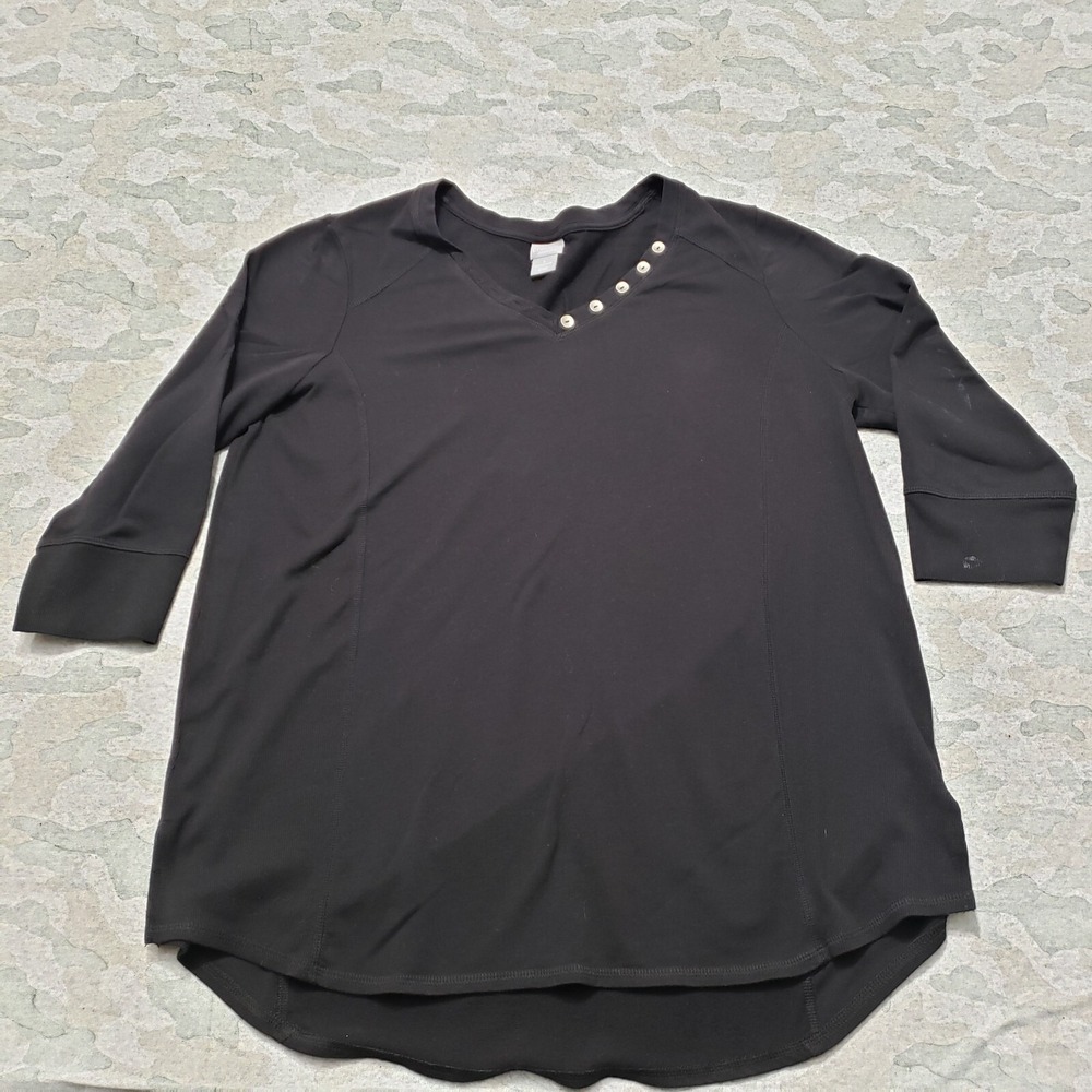 Chico's Top Womens 3 Black V-Neck‎ Pullover Half Sleeve